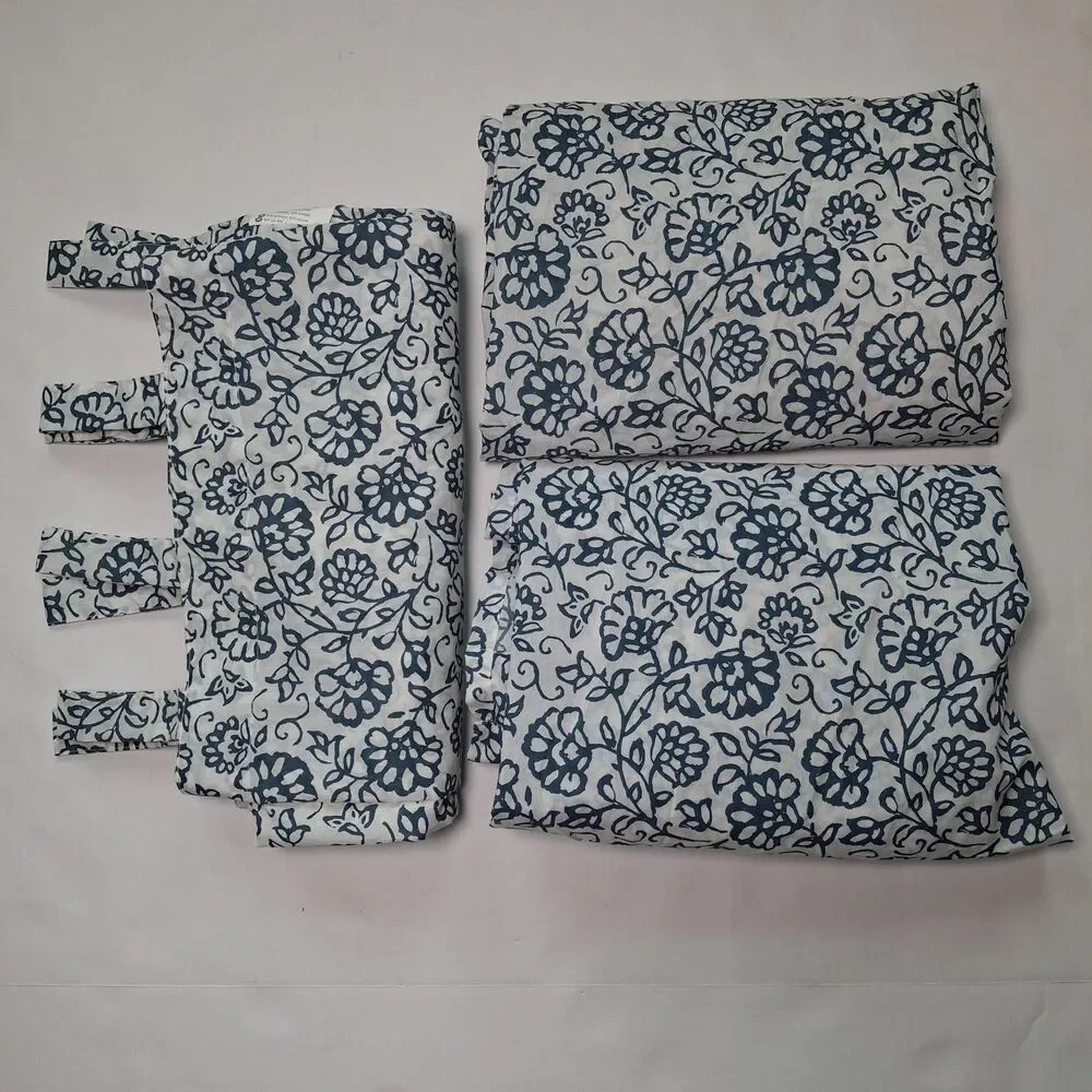 IKEA Mjolkort Floral Curtain Panels 3 PC Set Blue White 57x98 Nautical Coastal